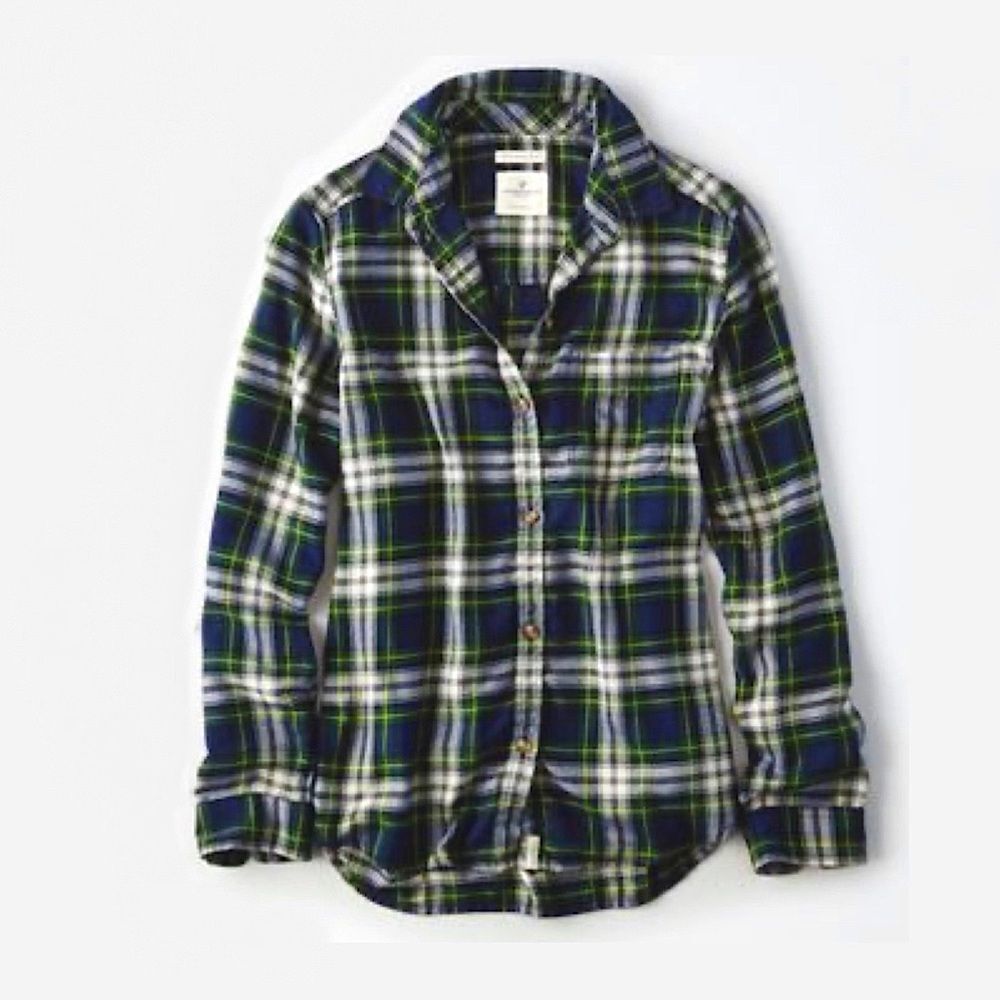 American Eagle Ahh -Mazingly Soft Plaid Flannel Boyfriend Fit Shirt Size Small